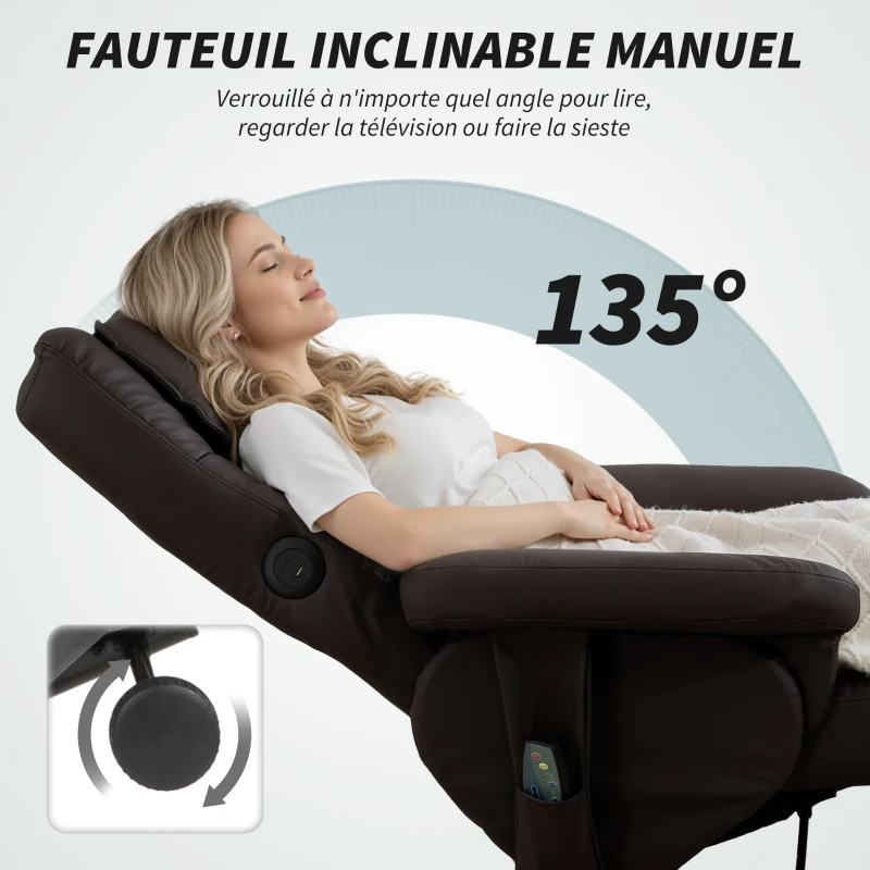 HOMCOM Fauteuil massant avec repose-pied, dossier inclinable jusqu'à 135°, coffre de rangement, télécommande