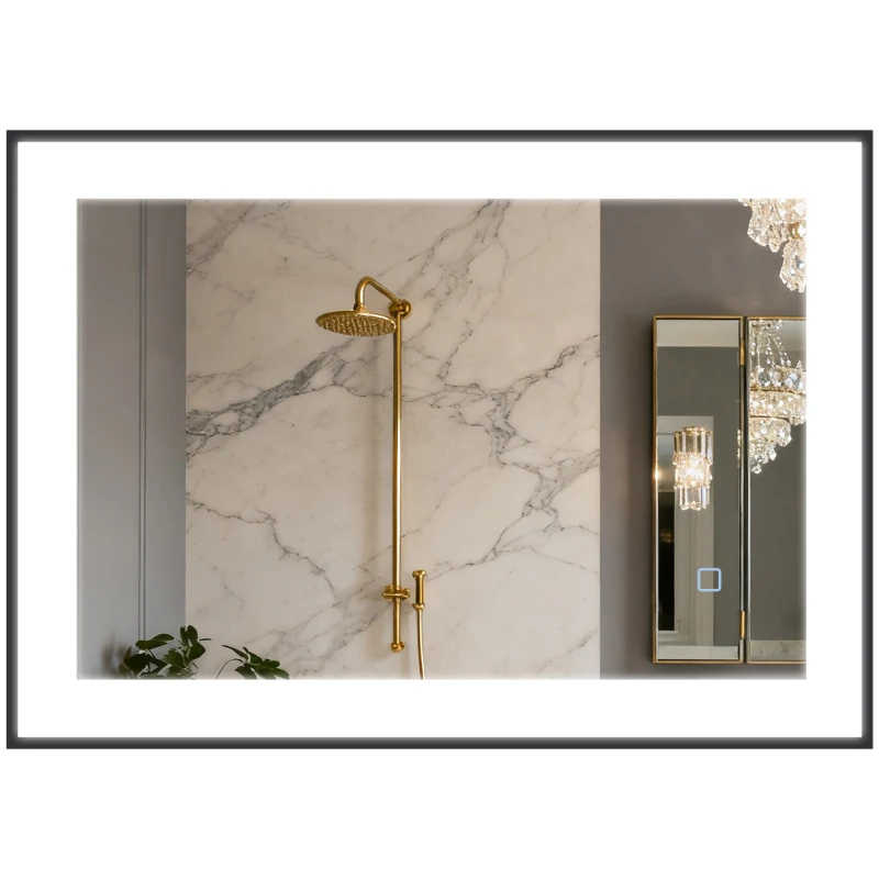 HOMCOM Espejo de Baño con Luz LED 70x50 cm con Iluminación Ajustable Función Antivaho Función de Memoria Negro