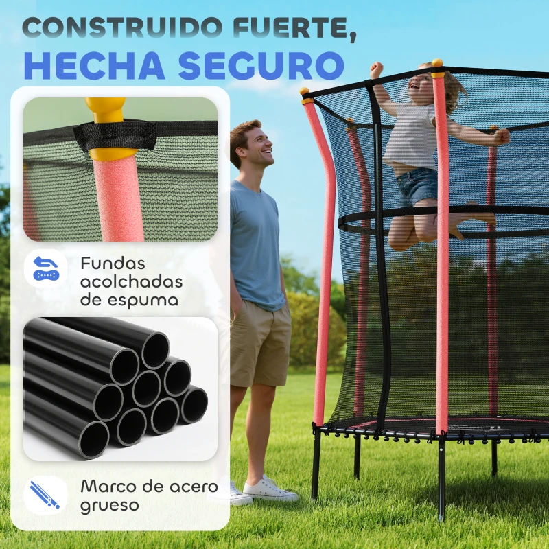HOMCOM Cama Elástica Infantil Trampolín para Niños +3 Años con Red de Seguridad Ø163,5x190 cm Rojo