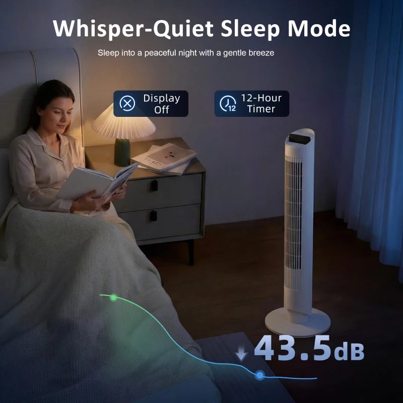 HOMCOM Tower Fan with WiFi App Control Standing Floor Cooling Fan Remote Control 101.8 cm White