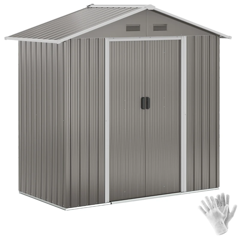 Outsunny Outdoor Garden Shed Storage, Backyard Steel Utility Tool Shed, Lawn Garage Building Organizer w/Sliding Door, Gable Roof, 1.94x1.1x1.84m, 4 Vents-Gray