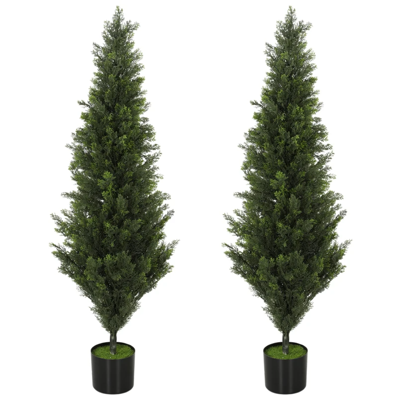 HOMCOM Set of 2 Decorative Artificial Plants Cypress in Weighted Pot, Fake Plant with 1092 Leaves, 120 cm