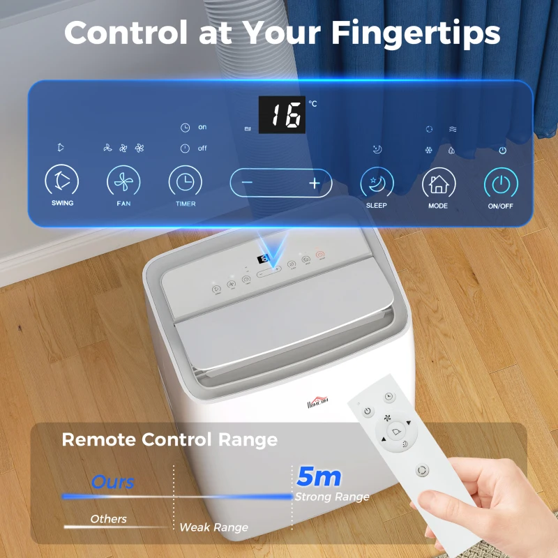 HOMCOM Portable Air Conditioner 12000 BTU, 4-in-1 Air Conditioning Unit, Dehumidifier, Cooling, Fan, Sleep Mode with 2 Speeds, Remote, LED Display, 24H Timer, Window Kit, Child Lock, 35m², Cream