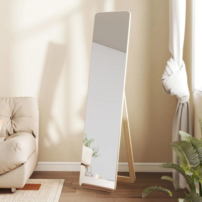HOMCOM Miroir sur Pied et Mural rectangulaire dim. 37L x 43l x 156H cm bois naturel