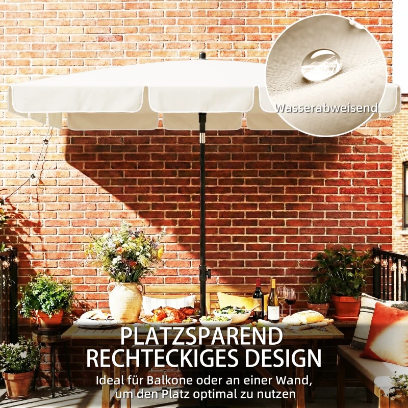 Outsunny Sonnenschirm 183 x 122 cm, Wasserabweisend Balkonschirm mit 3-fach Neigung mit 8 Streben Beige