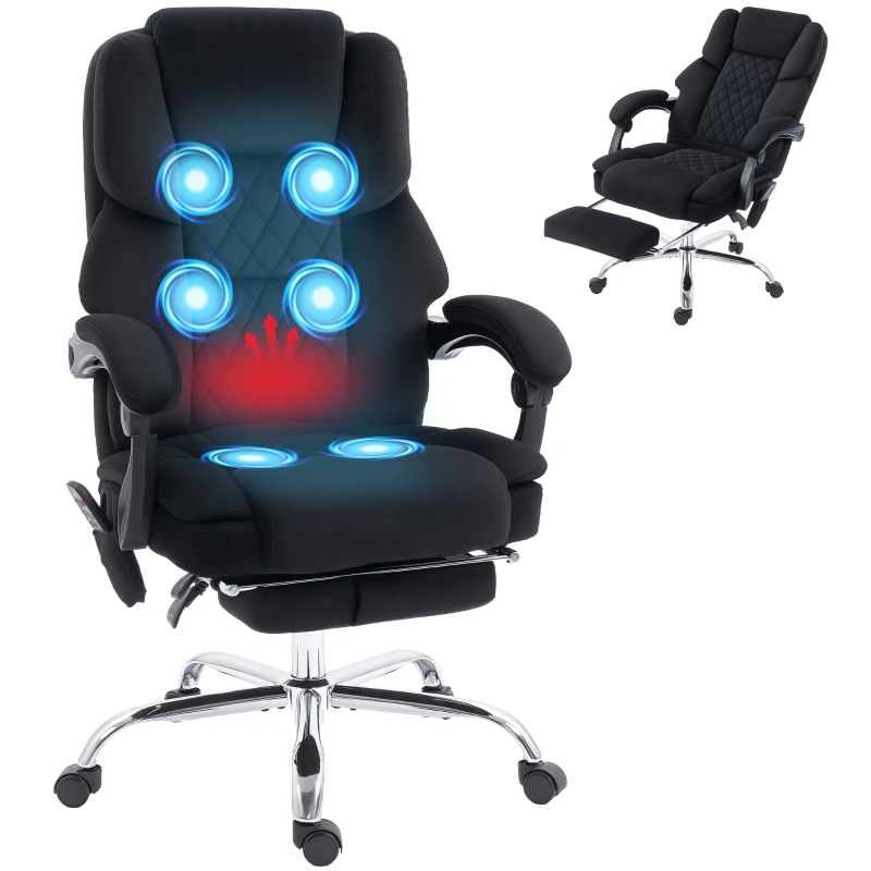 HOMCOM Office Chair with 6-point Vibration Massage and Heat, Fabric Desk Chair with Footrest, High Back, Black