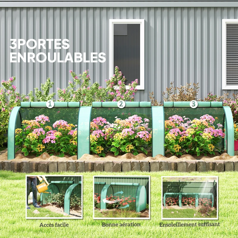 Outsunny Mini Serre de Jardin Serre à tomates 3,5L x 1l x 0,8H m Acier PE Haute densité 140 g/m² Anti-UV 3 fenêtres vert
