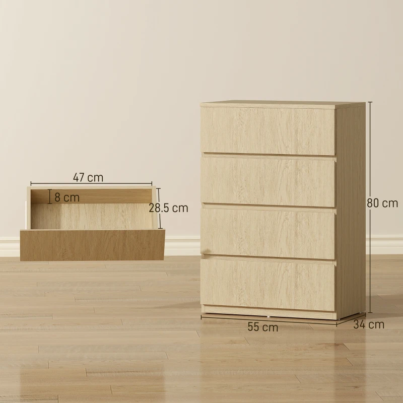 HOMCOM Chest of Drawers, 4-Drawer Storage Cabinets, Modern Dresser, Storage Drawer Unit for Bedroom