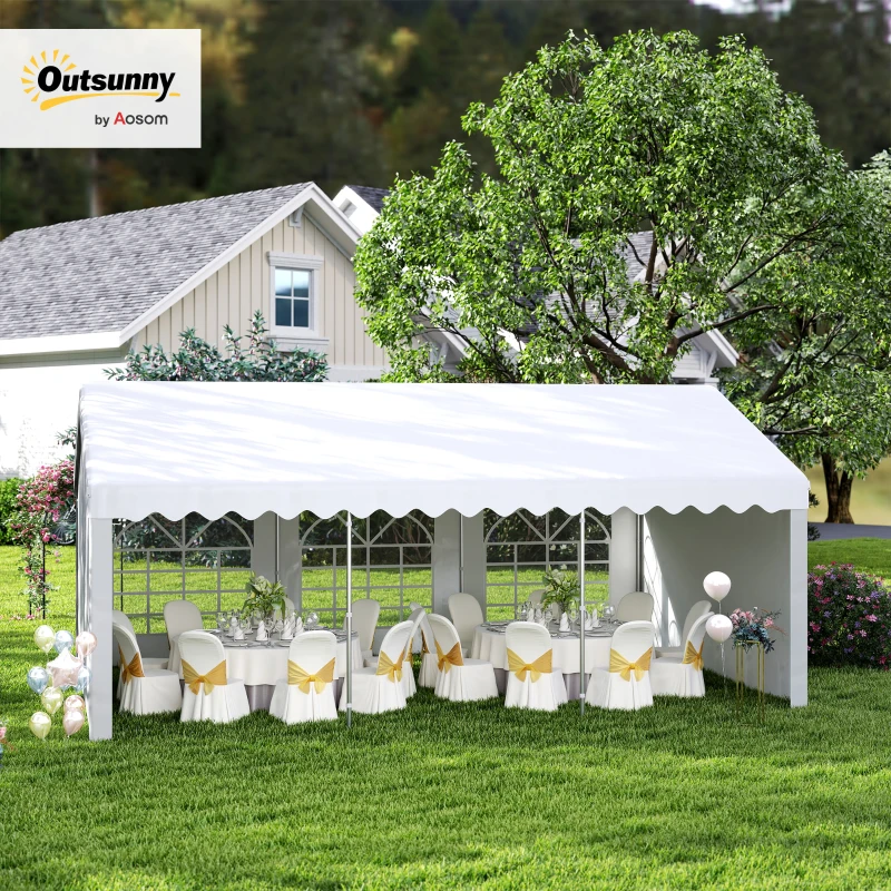 Outsunny 6 x 4m Party Gzebo, Party Marquee, Heavy Duty, Removable Sidewalls & Zippered Doors, Windows, Water Resistant-Whtie