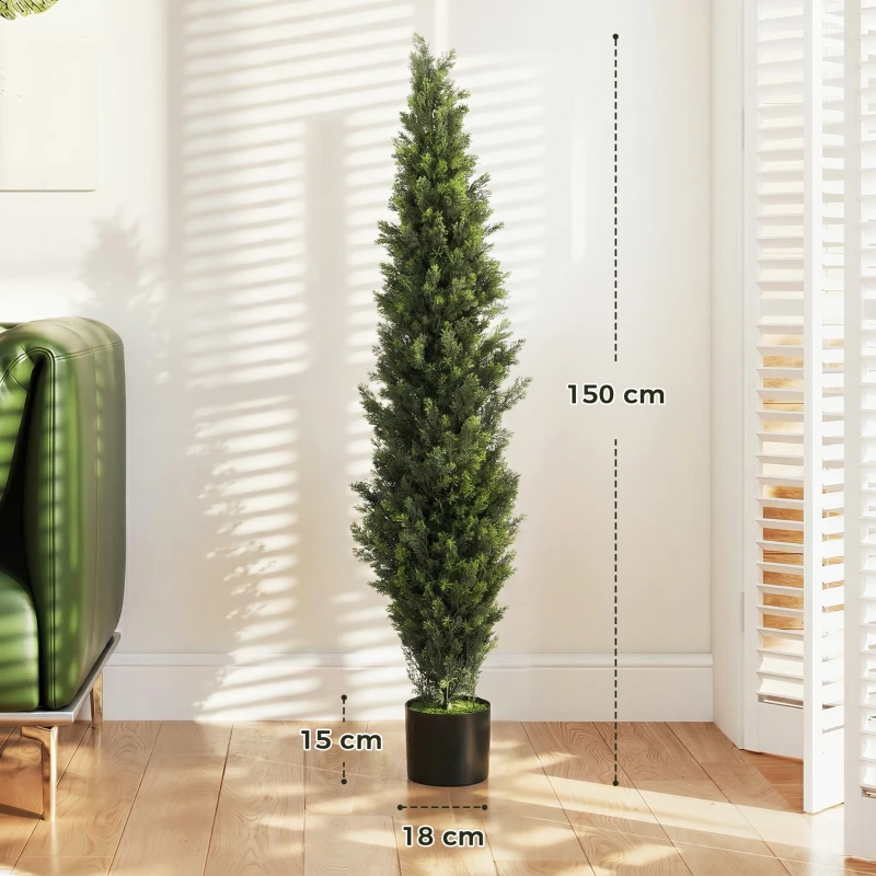 HOMCOM Set of 2 Decorative Artificial Plants Cypress in Weighted Pot, Fake Plant with 2035 Leaves, 150 cm