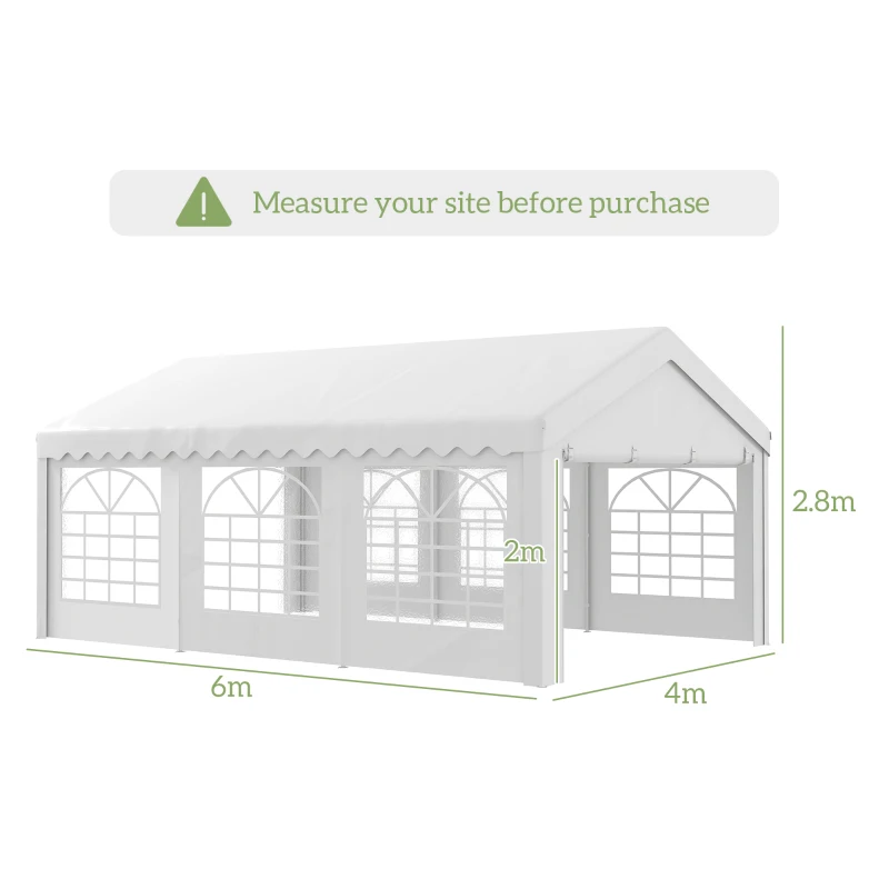 Outsunny 6 x 4m Party Gzebo, Party Marquee, Heavy Duty, Removable Sidewalls & Zippered Doors, Windows, Water Resistant-Whtie
