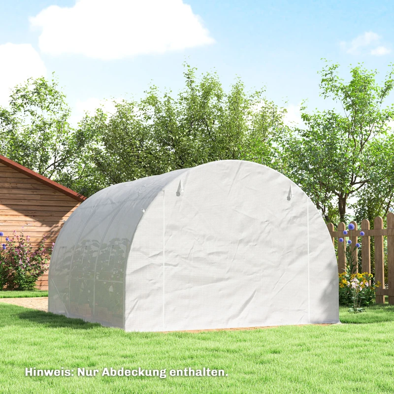 Outsunny Gewächshausfolie 3 x 3 m, wasserdicht Polyethylenfolie mit Rolltür, 6 Fenster, UV Schutz Weiß