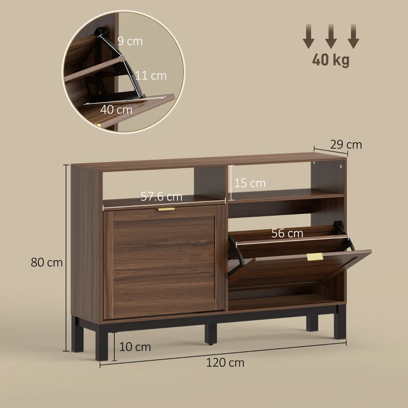 HOMCOM Shoe Cabinet with 2 Flip Drawers, Narrow Shoe Storage Top for Entryway Hallway, Rustic Brown