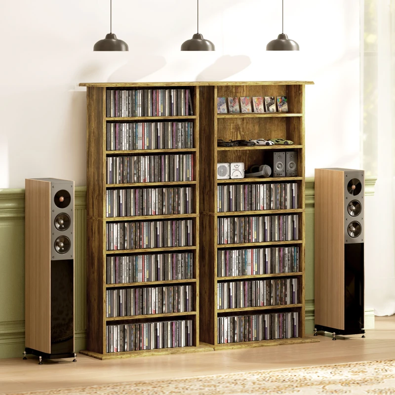 HOMCOM CD- und DVD-Aufbewahrung mit 8 Fächern und 6 verstellbaren Einlegeböden, max. Kapazität 360 CD/185 DVD und Blu-ray, braun