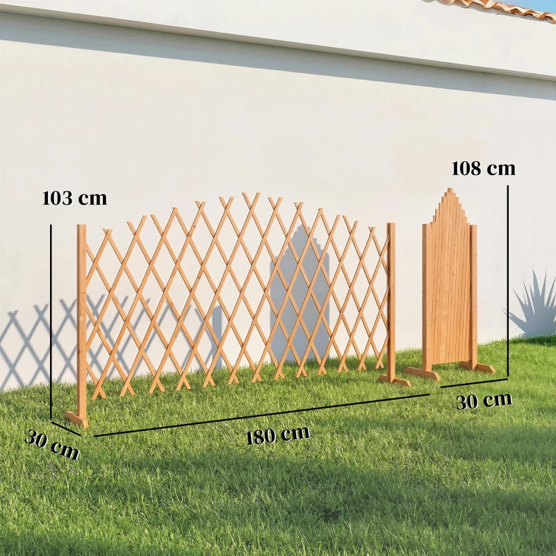 Outsunny 2 Pack Expanding Fence Panels, Wooden Freestanding Garden Fence with Stable Feet, 180 x 30 x 103cm, Brown