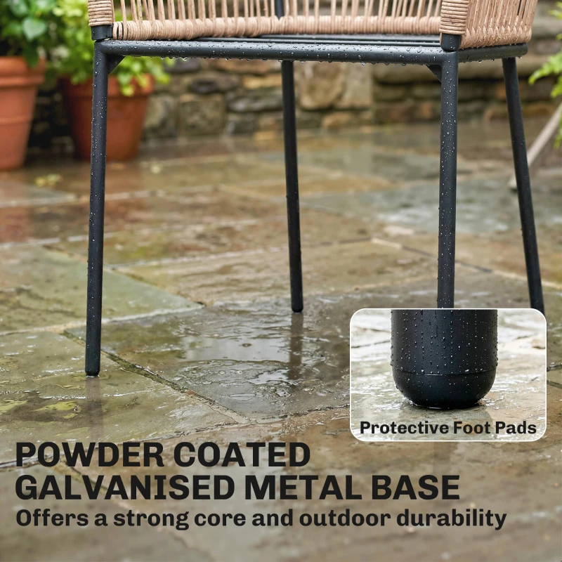 Outsunny Garden Chairs Set of 2, Rattan Garden Dining Chairs with String Back Armrests, Cushions, Natural Wood Finish