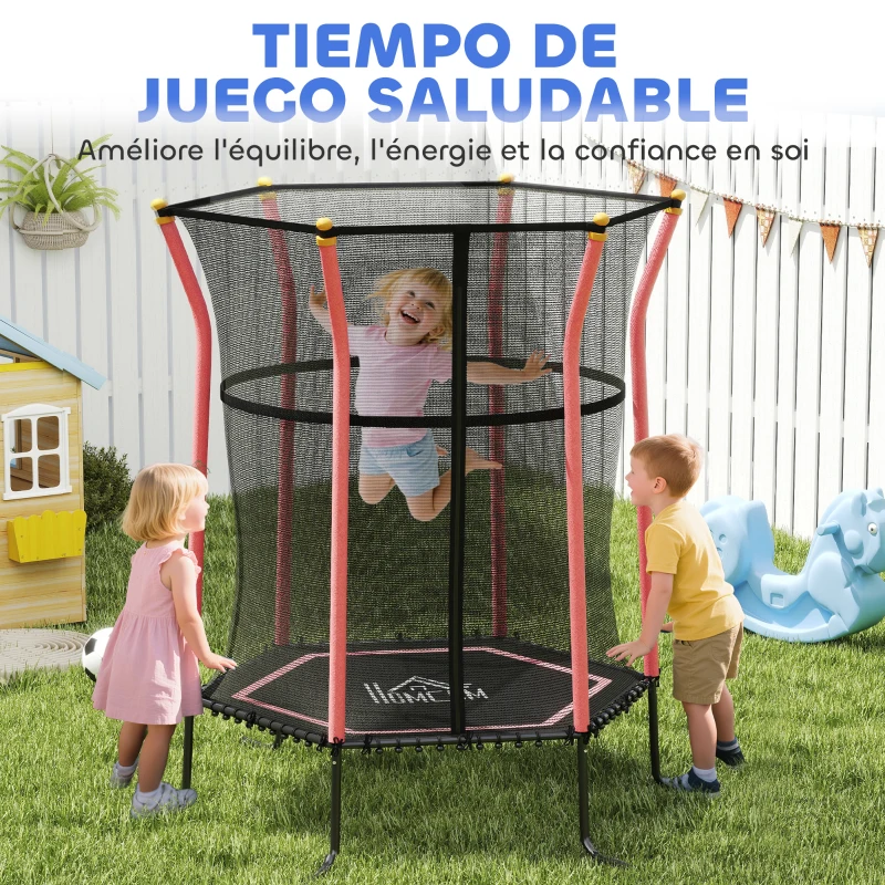HOMCOM Cama Elástica Infantil Trampolín para Niños +3 Años con Red de Seguridad Ø163,5x190 cm Rojo