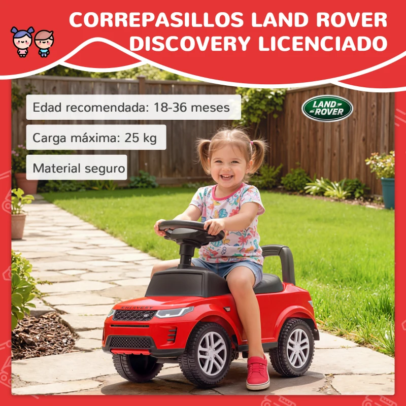 AIYAPLAY Coche Correpasillos con Licencia de Land Rover para Niños 18-36 Meses con Almacenaje Bocina Sonidos de Motor Rojo