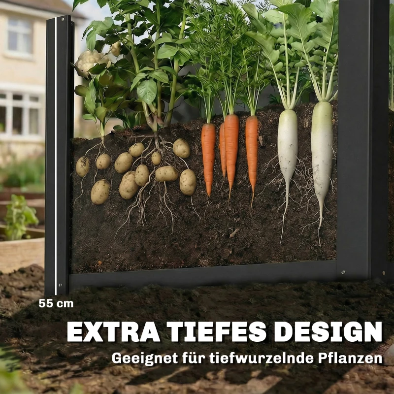 Outsunny Hochbeet mit offenem Boden, Pflanzkasten mit Verstärkungsstange und Handschuhen, 102 x 52 x 55 cm, Schwarz