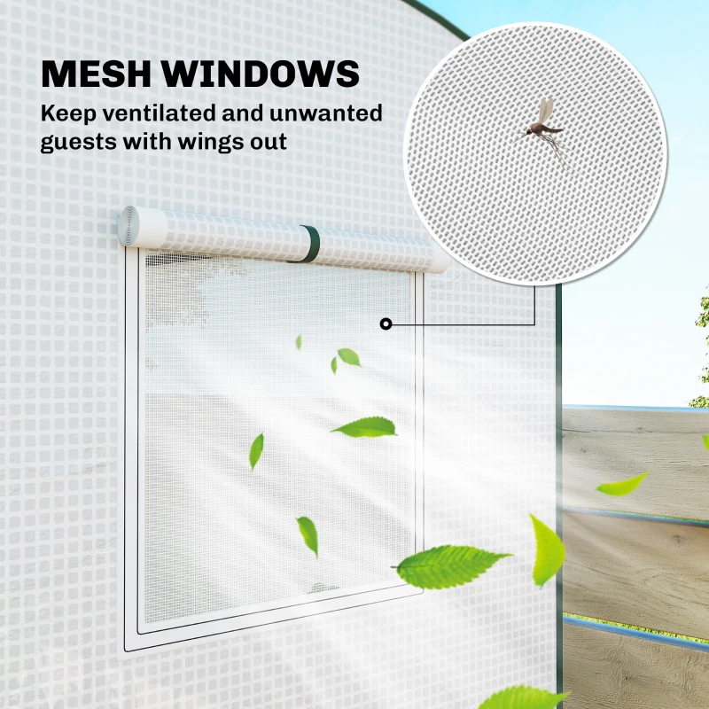 Outsunny Mini Greenhouse, Garden Tomato Growhouse with Roll-Up Door and 2 Mesh Windows, PE Cover, 200 x 75 x 188 cm, White
