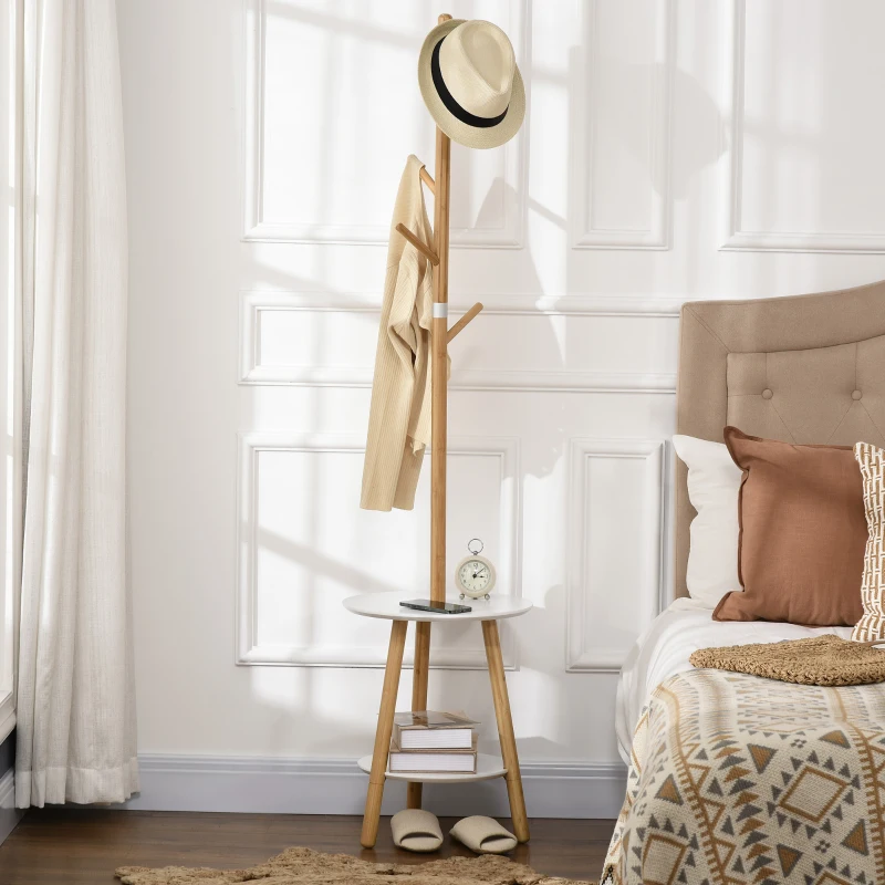 HOMCOM Porte-manteaux sur pied 2 en 1 5 crochets 2 étagères design contemporain cosy 39,5 x 39,5 x 171 cm coloris bois naturel