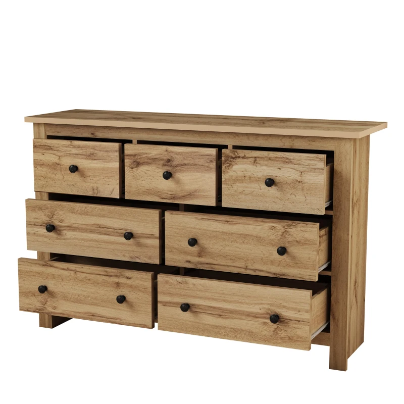 Modern Vintage Storage Cabinet with 7 Drawers, Versatile Sideboard for Living Room, Bedroom & Hallway, 152L x 40W x 88.5H cm, Wood