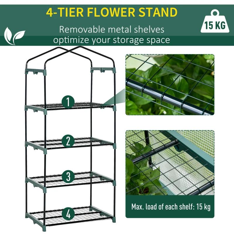 Outsunny 4 Tiers Mini Portable Greenhouse - Compact Plant Grow Shed with Metal Frame and PE Cover, 160H x 70L x 50W cm, White