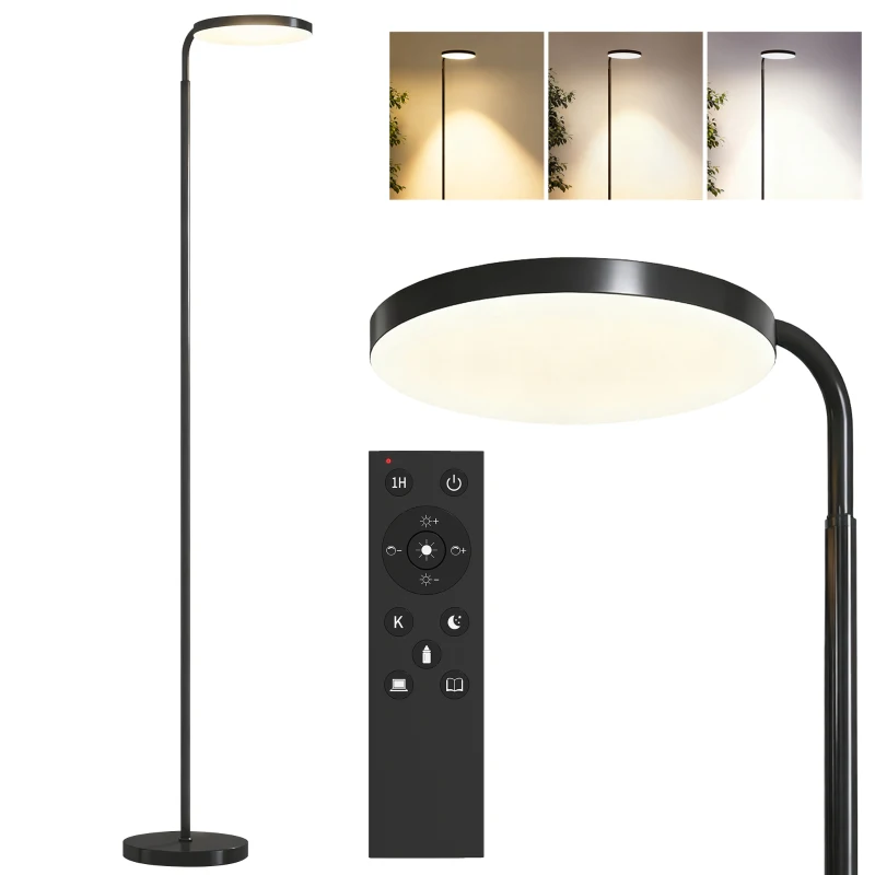 HOMCOM Lampadaire LED, lampe sur pied à intensité variable, tête rotative 350 °, télécommande magnétique, 41x25x177cm, noir