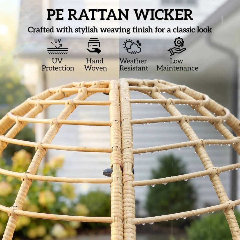 Outsunny Fotel ogrodowy z podnóżkiem, PE-rattan, w kształcie jajka, fotel koszowy z grubymi poduszkami, metalowa rama, beżowy