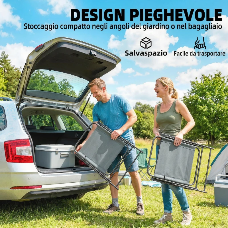 Outsunny Set di 2 Sedie Pieghevoli da Giardino con Braccioli e Seduta in Rete, Grigio