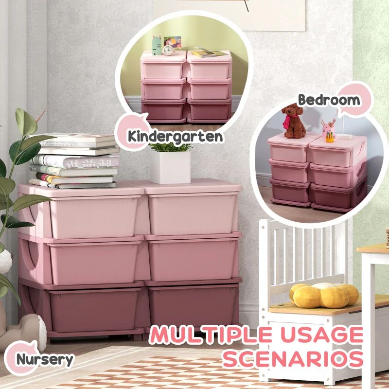 HOMCOM Kids Storage Unit, with Six Drawers - Pink