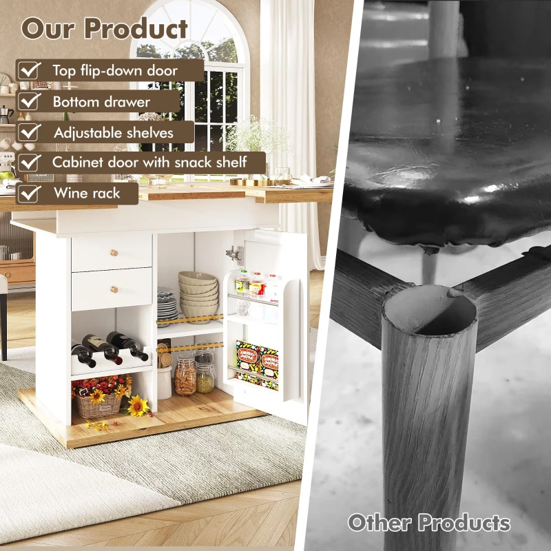 Extendable Dining Table with Telescopic 2-Sided Extension, Space-Saving Table for 4-6 People, 110-140L x 80W x 75H cm, White