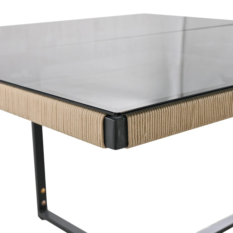 5-Piece Garden Dining Set with Hand-Woven Rope Chairs, Modern Garden Furniture Set for Balcony, 110L x 110W x 74H cm, Beige+Black