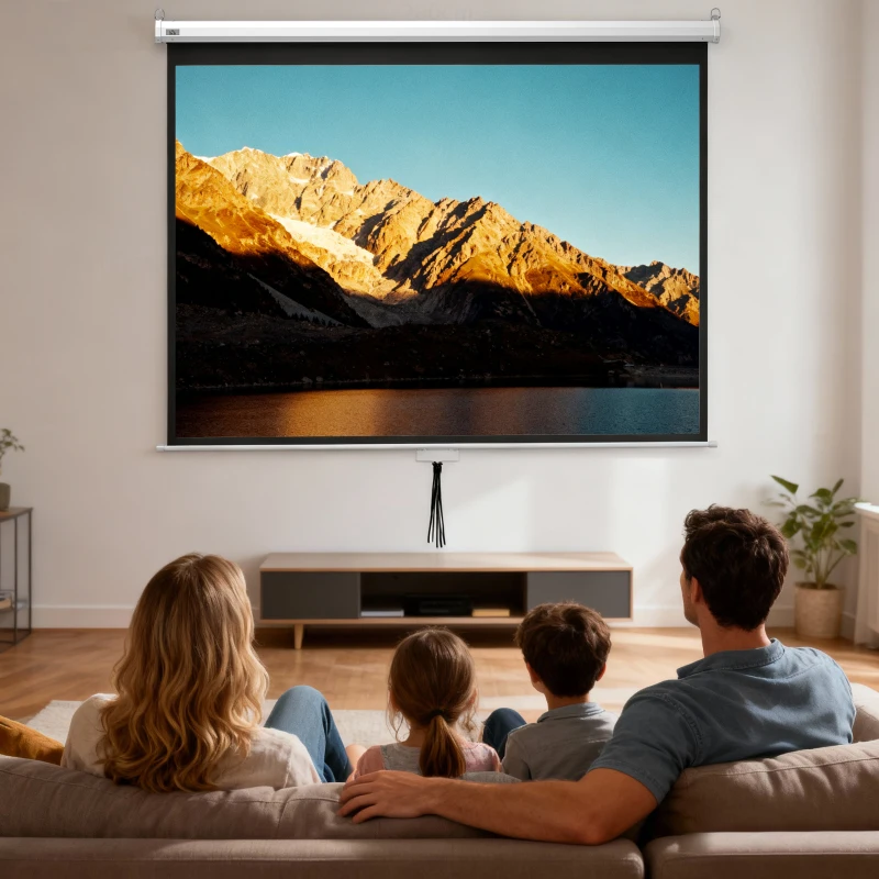 HOMCOM Pantalla de Proyección Manual 100 Pulgadas Formato 4:3/16:9 para Interior y Exterior Cine en Casa Patio Blanco