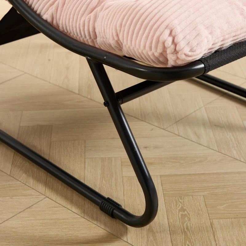 Poltrona lounge da esterno con pouf, cuscino imbottito, tessuto sling, struttura in acciaio, Rosa