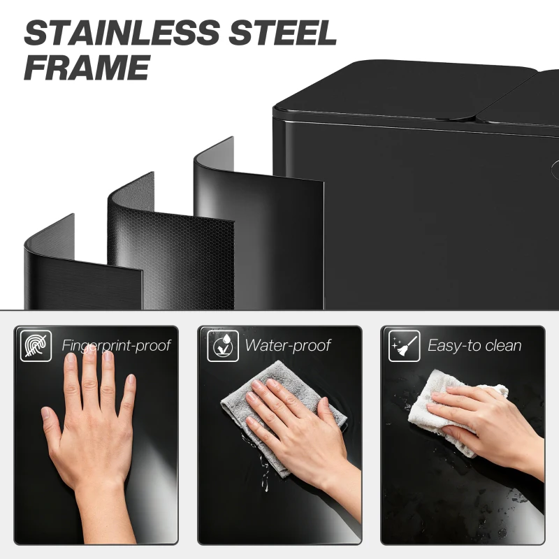 HOMCOM Kosz na śmieci z 3 komorami 20 L, pokrywy z odświeżaczem, odporny na odciski, Soft-Close, wyjmowany, Czarny