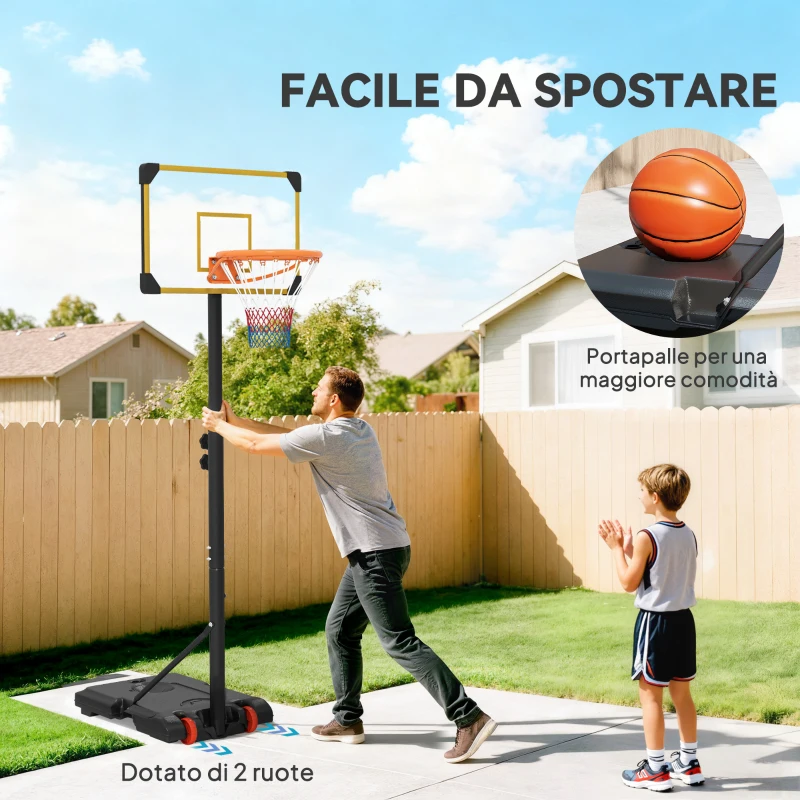 SPORTNOW Canestro Basket per Adulti, Altezza Regolabile 2.1-2.4 m, Ruote e Base Riempibile, Giallo