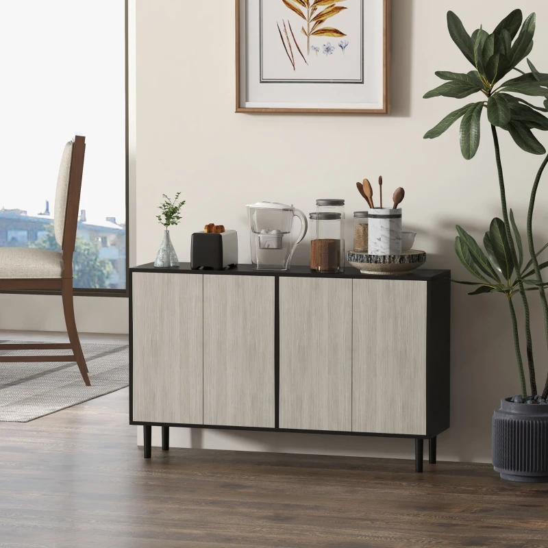 HOMCOM Buffet de cuisine meuble de rangement 2 placards avec étagères réglables, 121 x 37 x 75 cm, noir et aspect bois gris