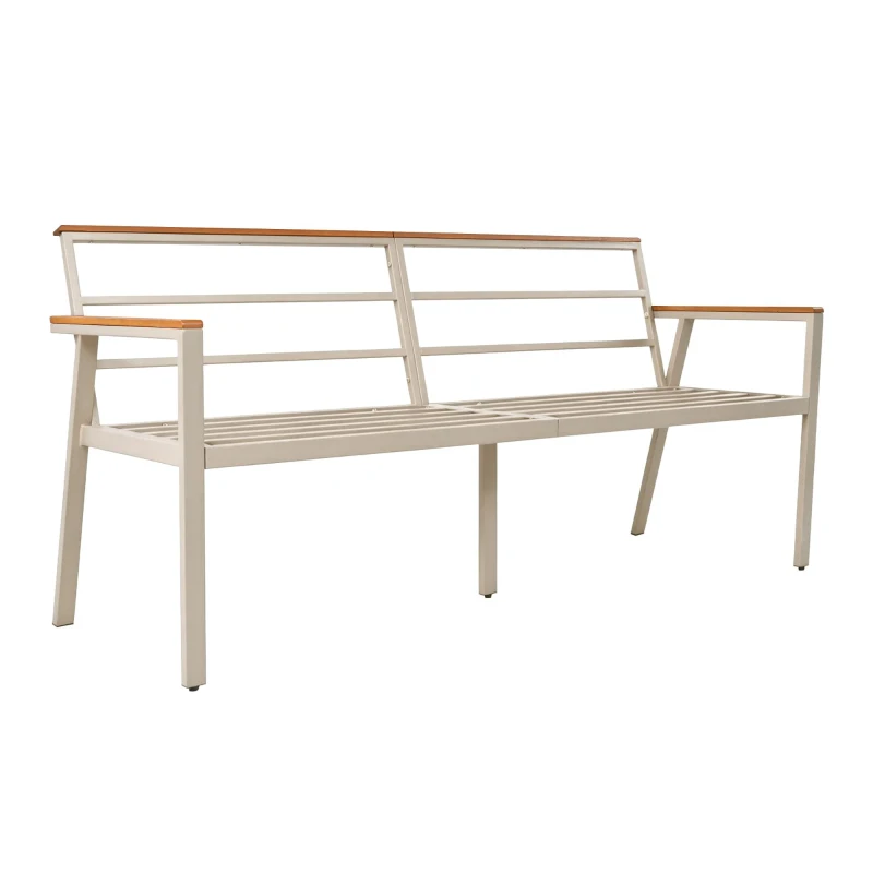 Set tavolo e sedie da pranzo per giardino 6-7 posti, mobili da giardino con poltrone e carrello portavivande rimovibile, Beige+Colore naturale