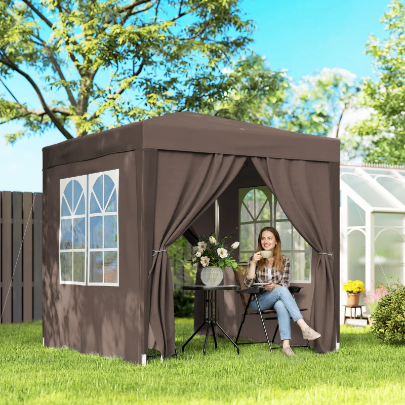 Outsunny Tonnelle de jardin extérieure tonnelle pliante pop-up réglable en hauteur protection UV 2 x 2 m marron