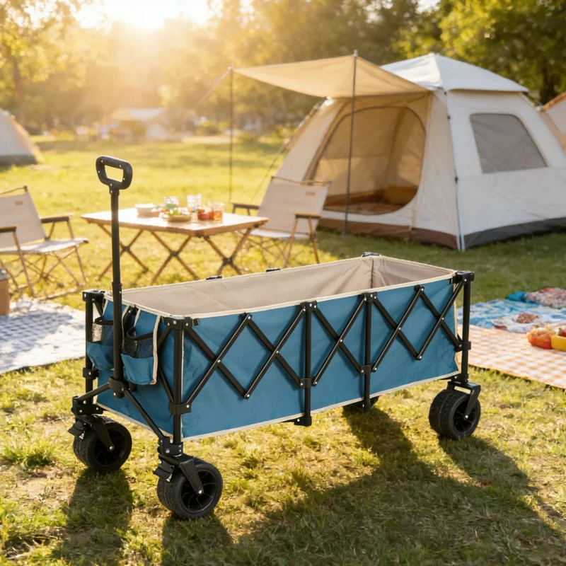 Faltbarer erweiterbarer Bollerwagen, mit viel Stauraum, 136x54x60 cm, Blau