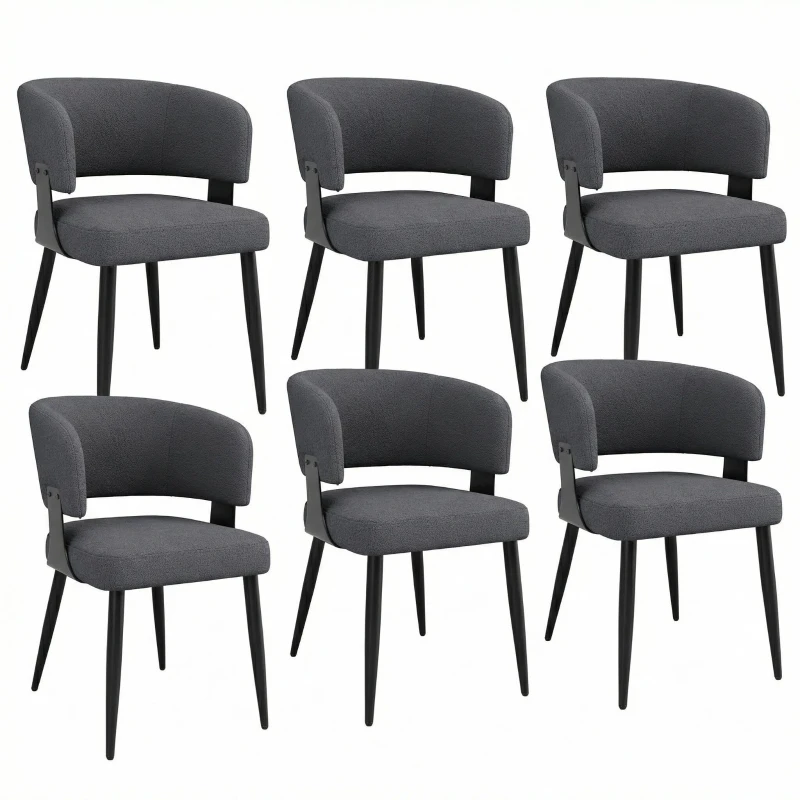 Set of 6 Modern Dining Chairs with High‑Resilience Foam Seat, Upholstered Chairs with Ergonomic Curved Back, 54L x 50W x 81.5H cm, Gray