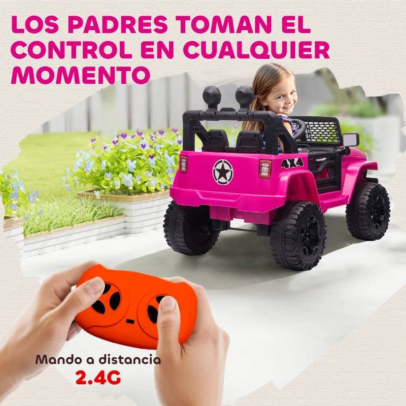 HOMCOM Coche Eléctrico para Niños de +3 Años Vehículo Todoterreno de Batería 12V con Control Remoto 100x65x72 cm Rosa