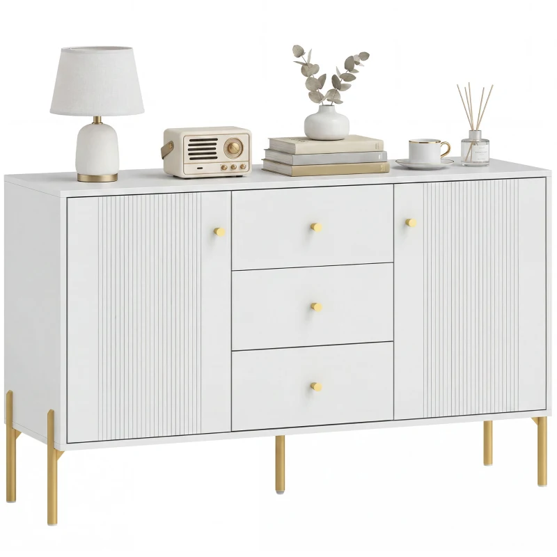 HOMCOM Credenza Moderna da Salotto con 2 Ante, 3 Cassetti e Ripiani Regolabili, 120x39,1x76 cm, Bianco