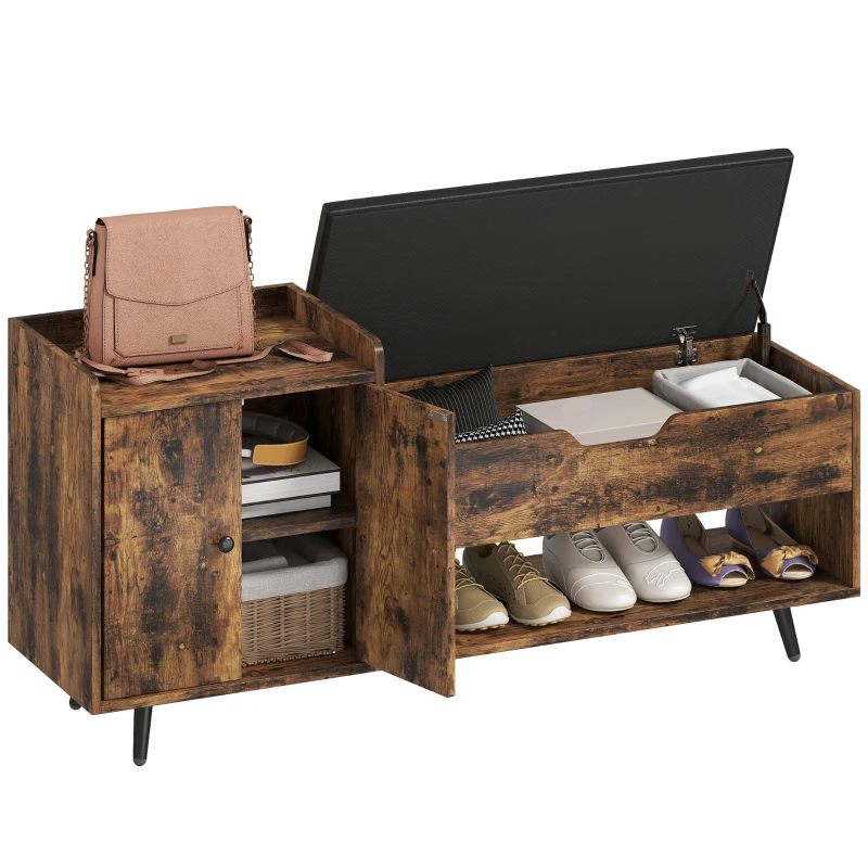 HOMCOM Banco Sapateira com Assento Acolchoado Compartimento Oculto para 3 Pares de Sapatos 127x35x59 cm Castanho Rústico