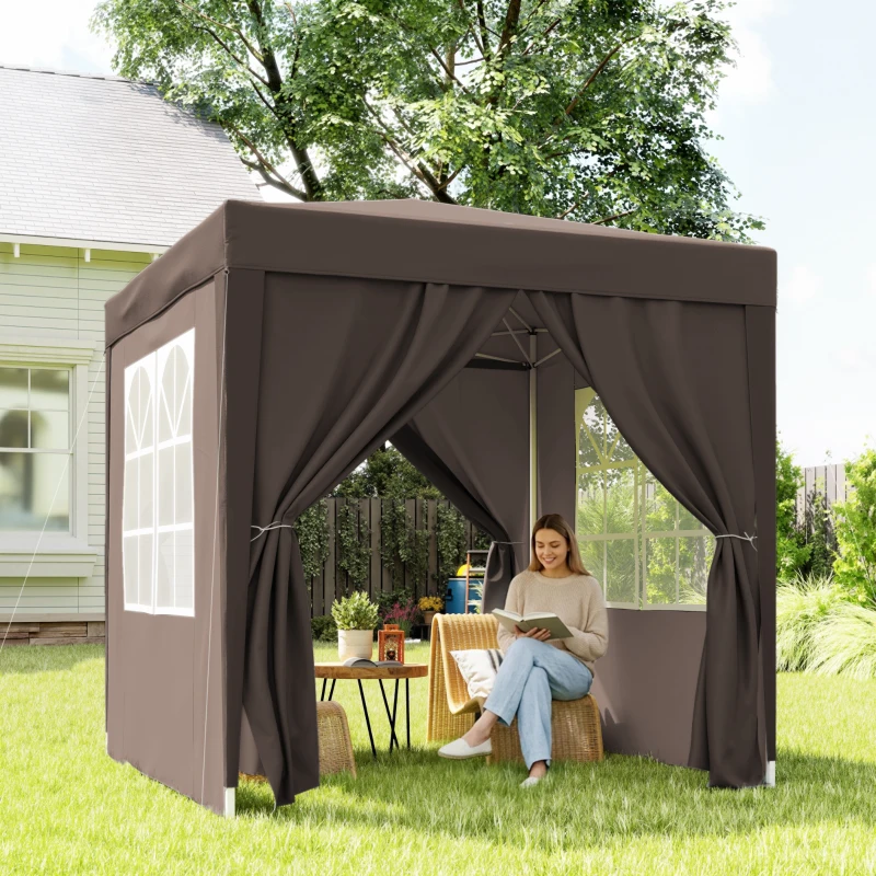 Outsunny Tonnelle de jardin extérieure tonnelle pliante pop-up réglable en hauteur protection UV 2 x 2 m marron