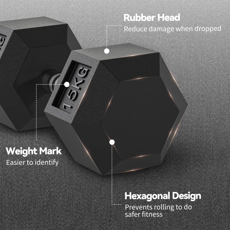 HOMCOM hexagon dumbbells handvat gekarteld 2 x 15 kg