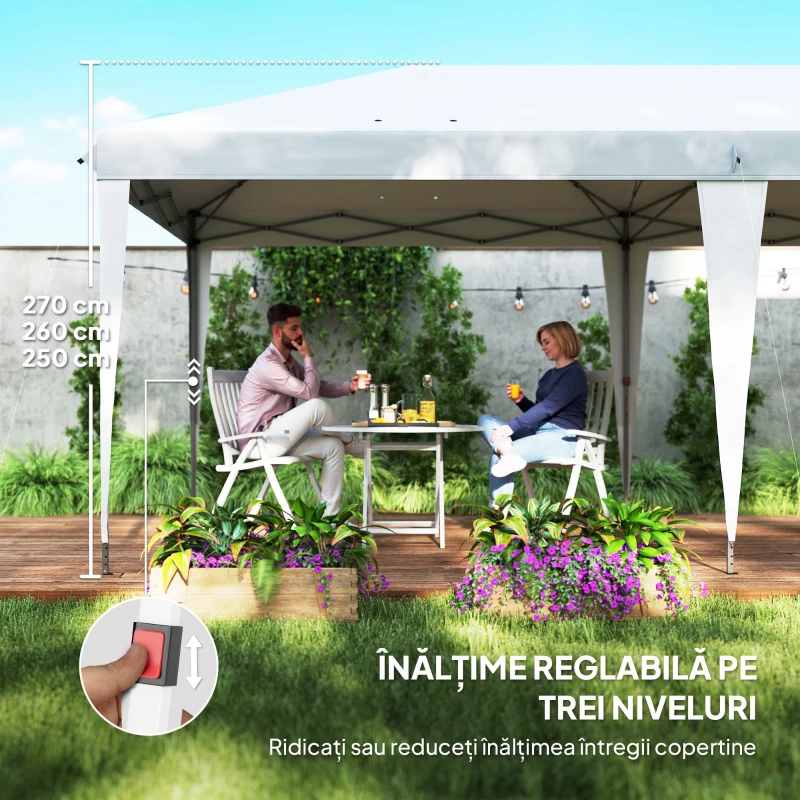Outsunny Foișor 6 x 3 m pentru grădină, pop-up pliabil, geantă inclusă, oțel epoxidic, Oxford, densitate mare, gri