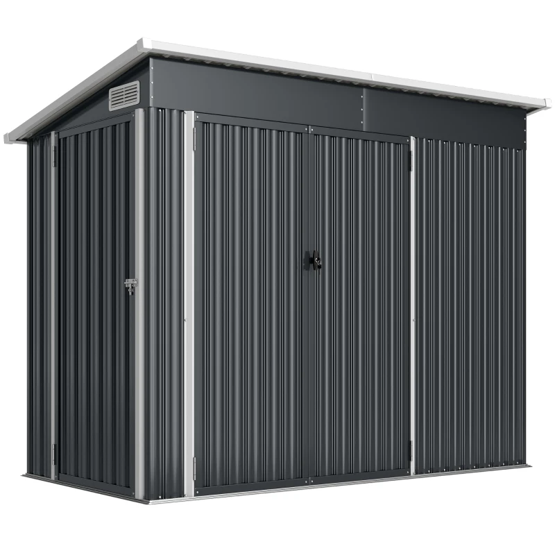 Outsunny Abri de jardin en métal cabane jardin extérieure triple porte verrouillable toit incliné aérations 234x132x185cm gris
