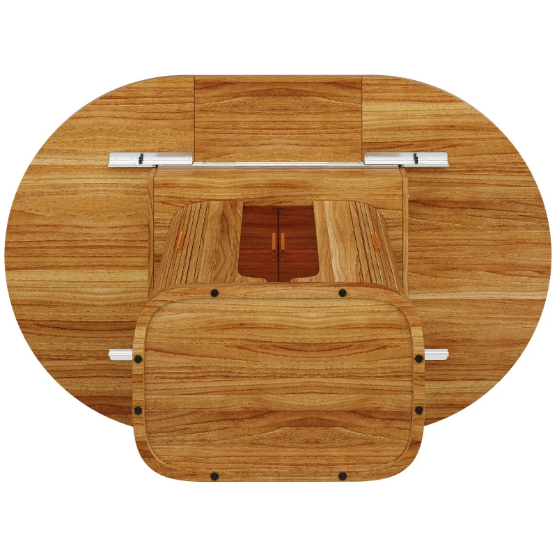 Extendable Dining Table with Hidden Storage and Glass Doors, Round Kitchen Table for 6 People, 118-158L x 118W x 77H cm, Walnut